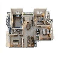 Floor plan of 3 BHK 1451 Sq. Ft. Apartment in Casagrand French Town, Chennai