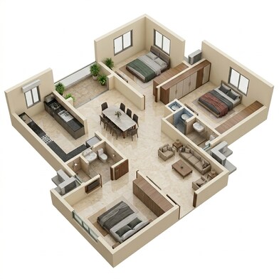 Floor plan of 3 BHK 1479 Sq. Ft. Apartment in Casagrand Hola, Chennai
