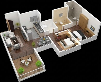 Floor plan of 2 BHK 601 Sq. Ft. Apartment in Kolte Patil 1st Avenue, Pune