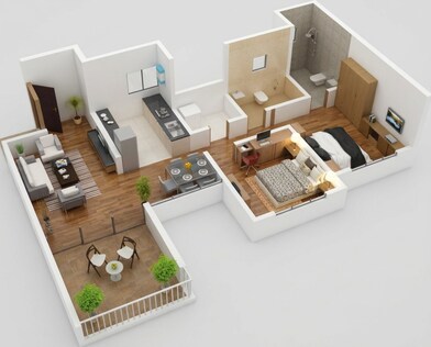 Floor plan of 2 BHK 631 Sq. Ft. Apartment in Kolte Patil 1st Avenue, Pune