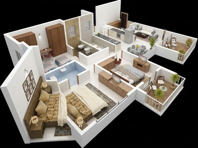 Floor plan of 3 BHK 822 Sq. Ft. Apartment in Kolte Patil 1st Avenue, Pune