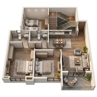Floor plan of 2 BHK 767 Sq. Ft. Apartment in Kohinoor Riverdale, Pune