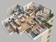 Floor plan of 3 BHK 2481 Sq. Ft. Apartment in Brigade Insignia, Bangalore