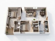 Floor plan of 2 BHK 855 Sq. Ft. Apartment in Traventure Helios, Chennai