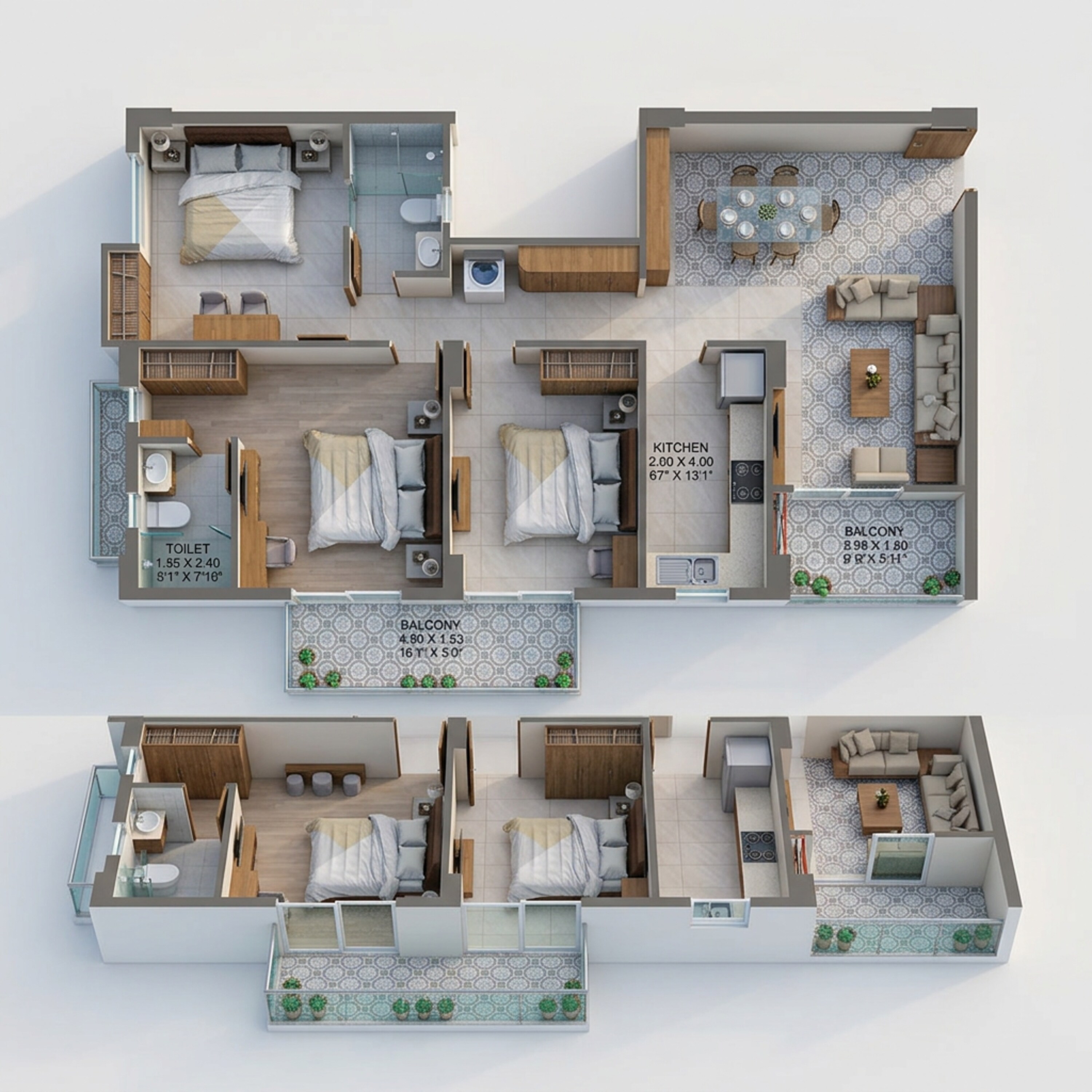 Floor plan of 3 BHK 1540 Sq. Ft. Apartment in Ashiana Nitara, Jaipur
