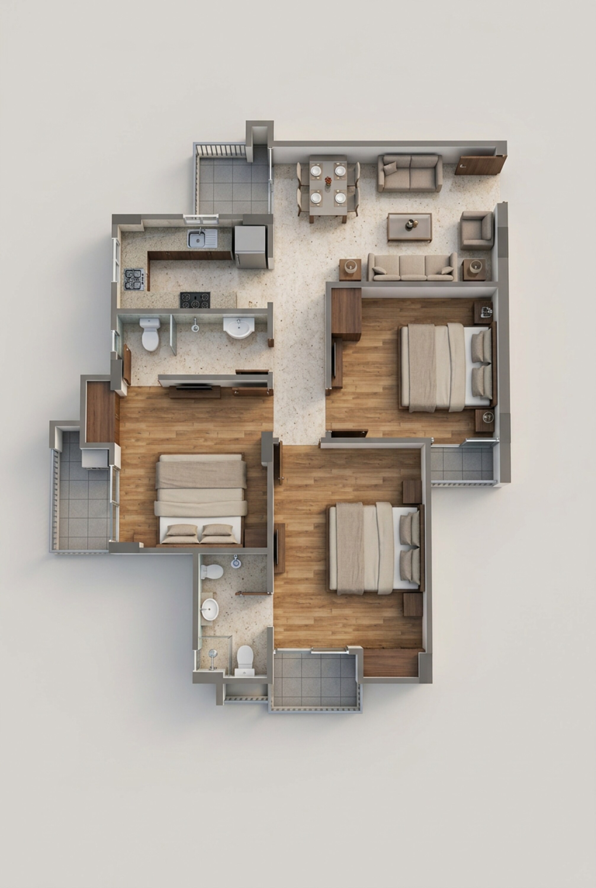 Floor plan of 3 BHK 1069 Sq. Ft. Apartment in Rudra Aadharshila, Varanasi