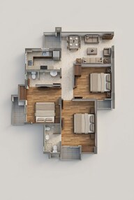 Floor plan of 3 BHK 1069 Sq. Ft. Apartment in Rudra Aadharshila, Varanasi