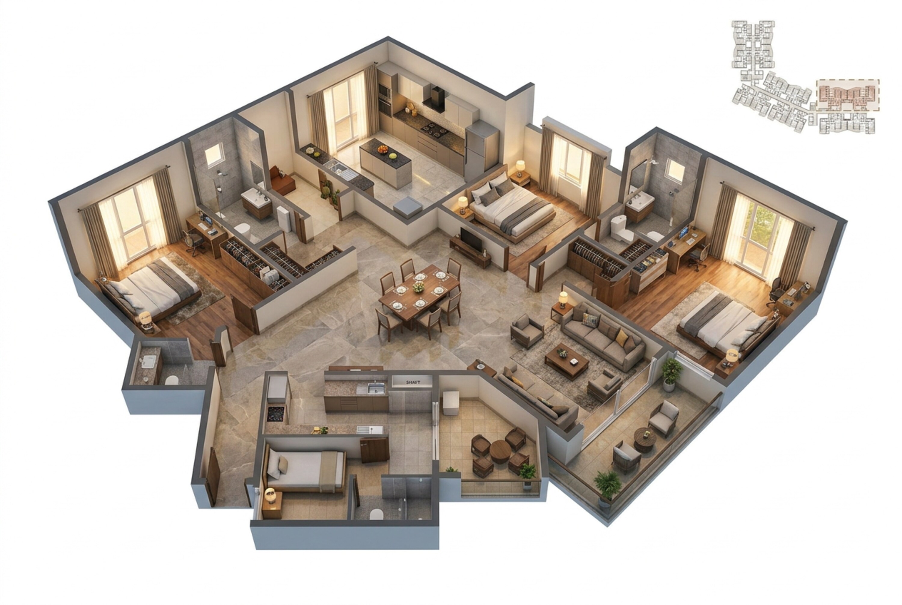 Floor plan of 3 BHK 2211 Sq. Ft. Apartment in Jashn Elevate, Lucknow