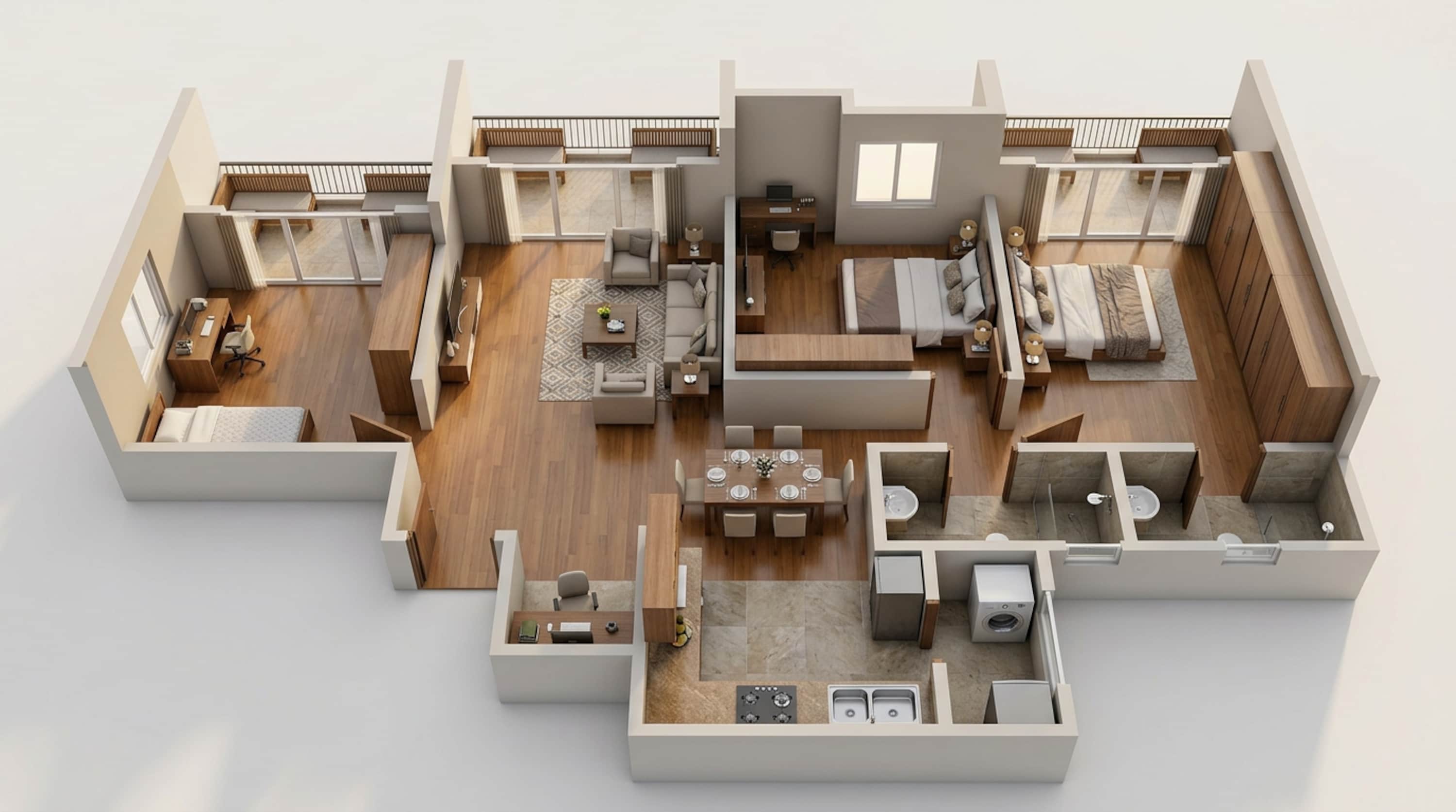 Floor plan of 3 BHK 955 Sq. Ft. Apartment in Kohinoor Central Park, Pune