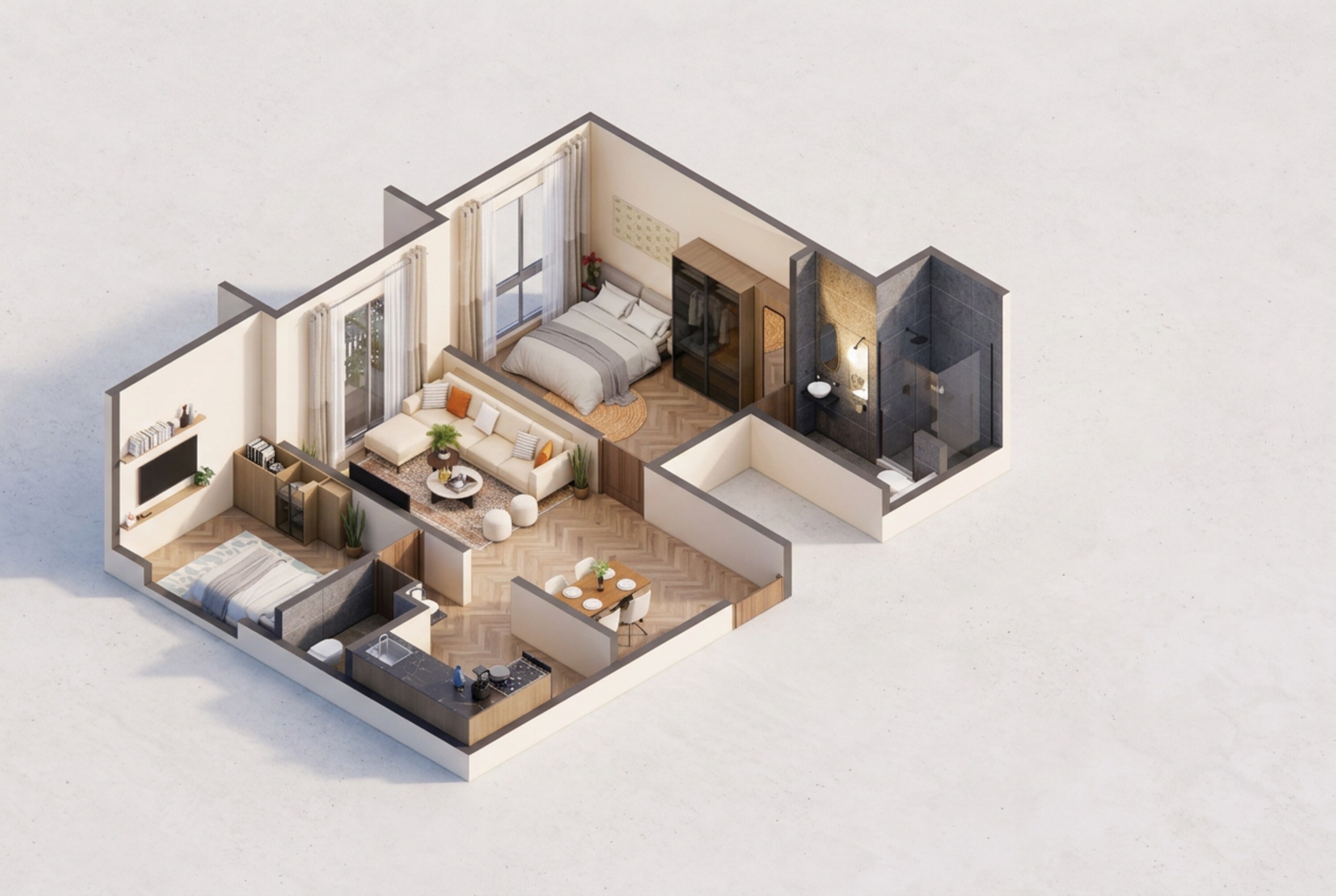 Floor plan of 2 BHK 630 Sq. Ft. Apartment in Pacific Yashogiri, Thane