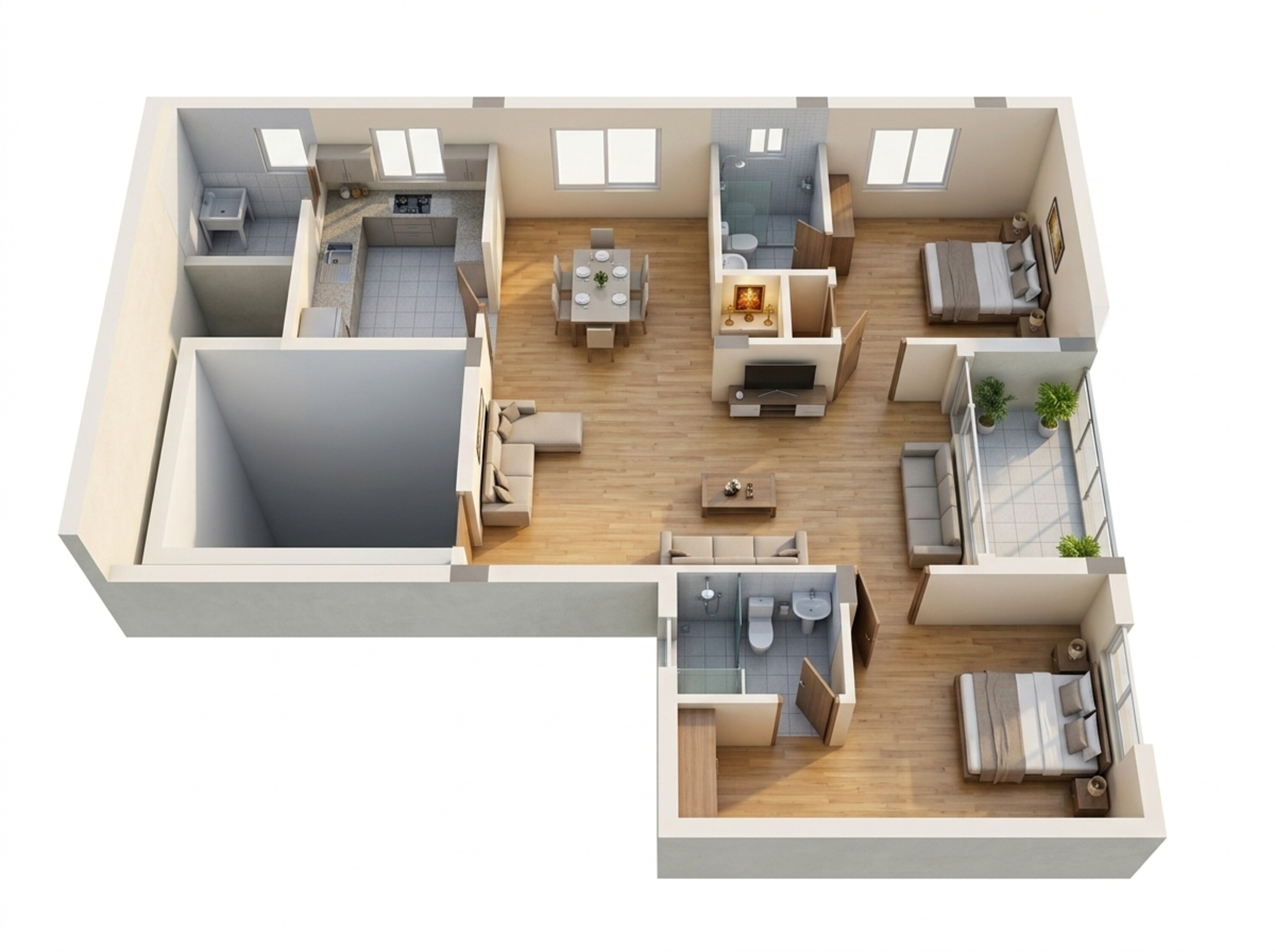 Floor plan of 2 BHK 1074 Sq. Ft. Apartment in Sekaran Brighton, Chennai