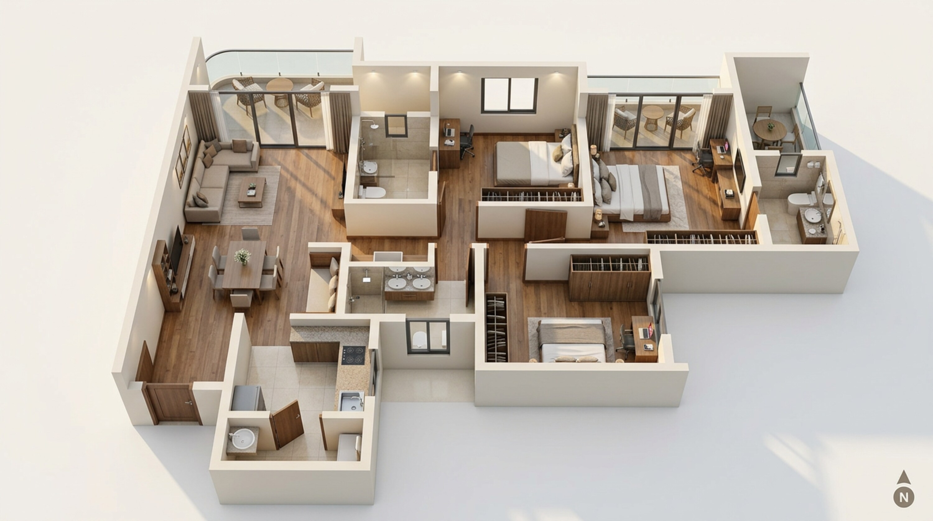Floor plan of 3 BHK 1121 Sq. Ft. Apartment in Kohinoor Satori, Pune