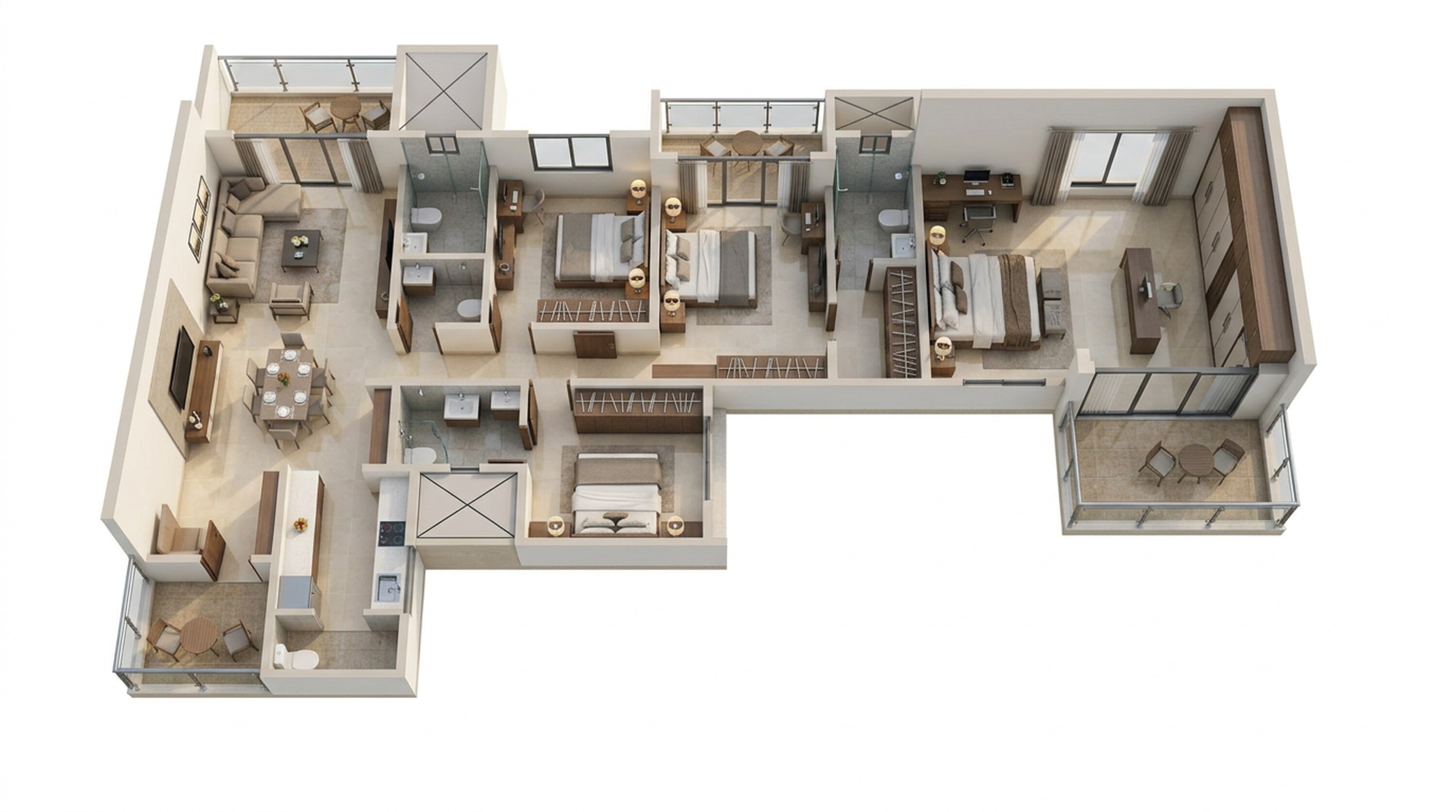 Floor plan of 3 BHK 1327 Sq. Ft. Apartment in Kohinoor Satori, Pune