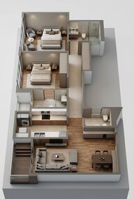 Floor plan of 2 BHK 741 Sq. Ft. Apartment in Rustomjee 180 Bayview, Mumbai
