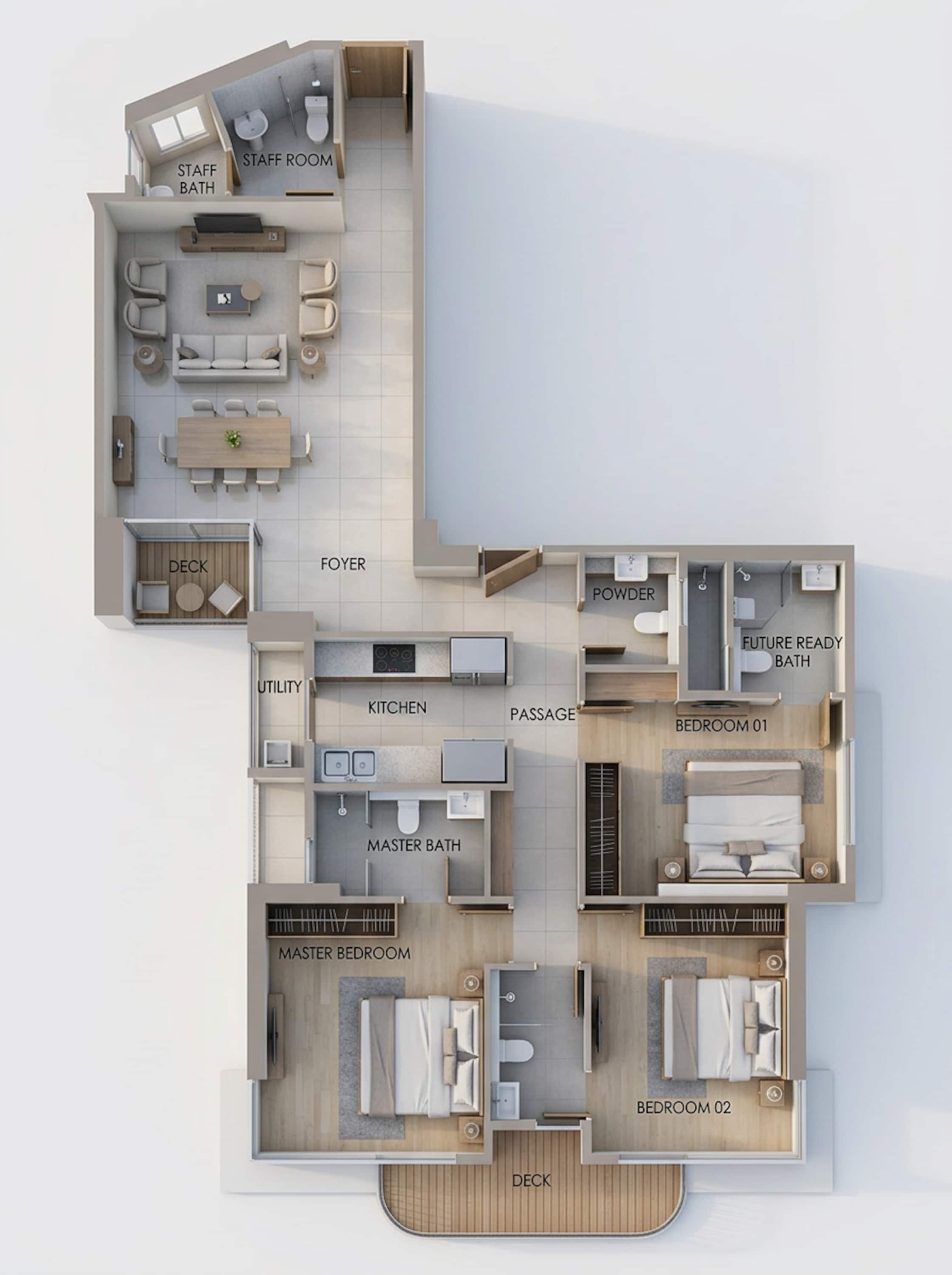 Floor plan of 3 BHK 1221 Sq. Ft. Apartment in Rustomjee 180 Bayview, Mumbai