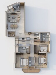 Floor plan of 3 BHK 1174 Sq. Ft. Apartment in Rustomjee 180 Bayview, Mumbai