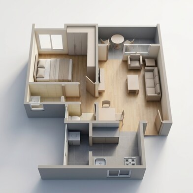 Floor plan of 1 BHK 447 Sq. Ft. Apartment in Kohinoor Group Abhimaan, Pune