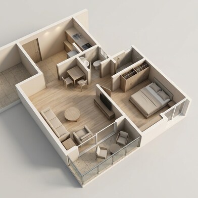 Floor plan of 2 BHK 584 Sq. Ft. Apartment in Kohinoor Group Abhimaan, Pune