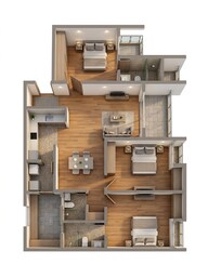 Floor plan of 3 BHK 1051 Sq. Ft. Apartment in Rohan Saroha, Pune