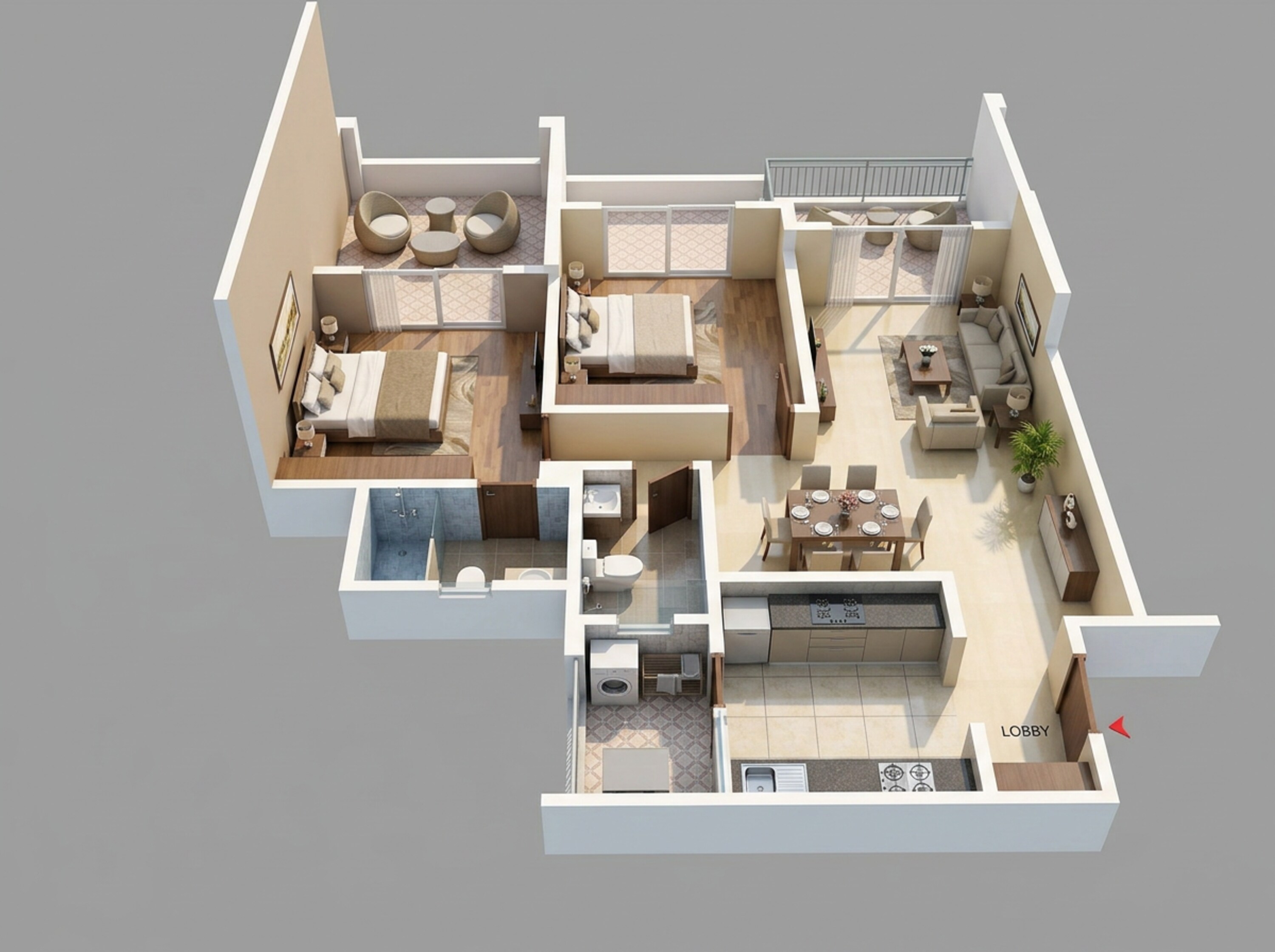 Floor plan of 2 BHK 870 Sq. Ft. Apartment in Kolte Patil Springshire, Pune