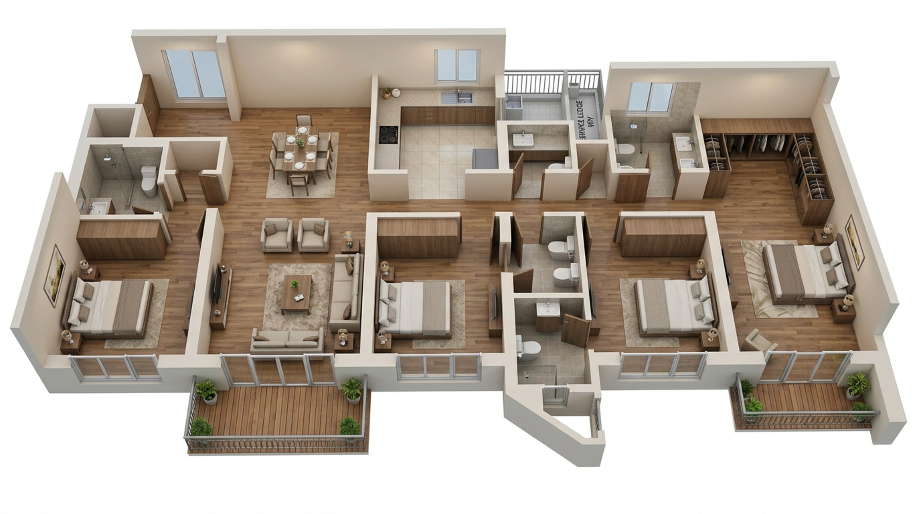 Floor plan of 4 BHK 1874 Sq. Ft. Apartment in Mantra Sky Homes, Pune