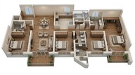 Floor plan of 4 BHK 1874 Sq. Ft. Apartment in Mantra Sky Homes, Pune