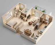 Floor plan of 1 BHK 469 Sq. Ft. Apartment in Mahindra Lifespaces Happinest Kalyan 2, Thane