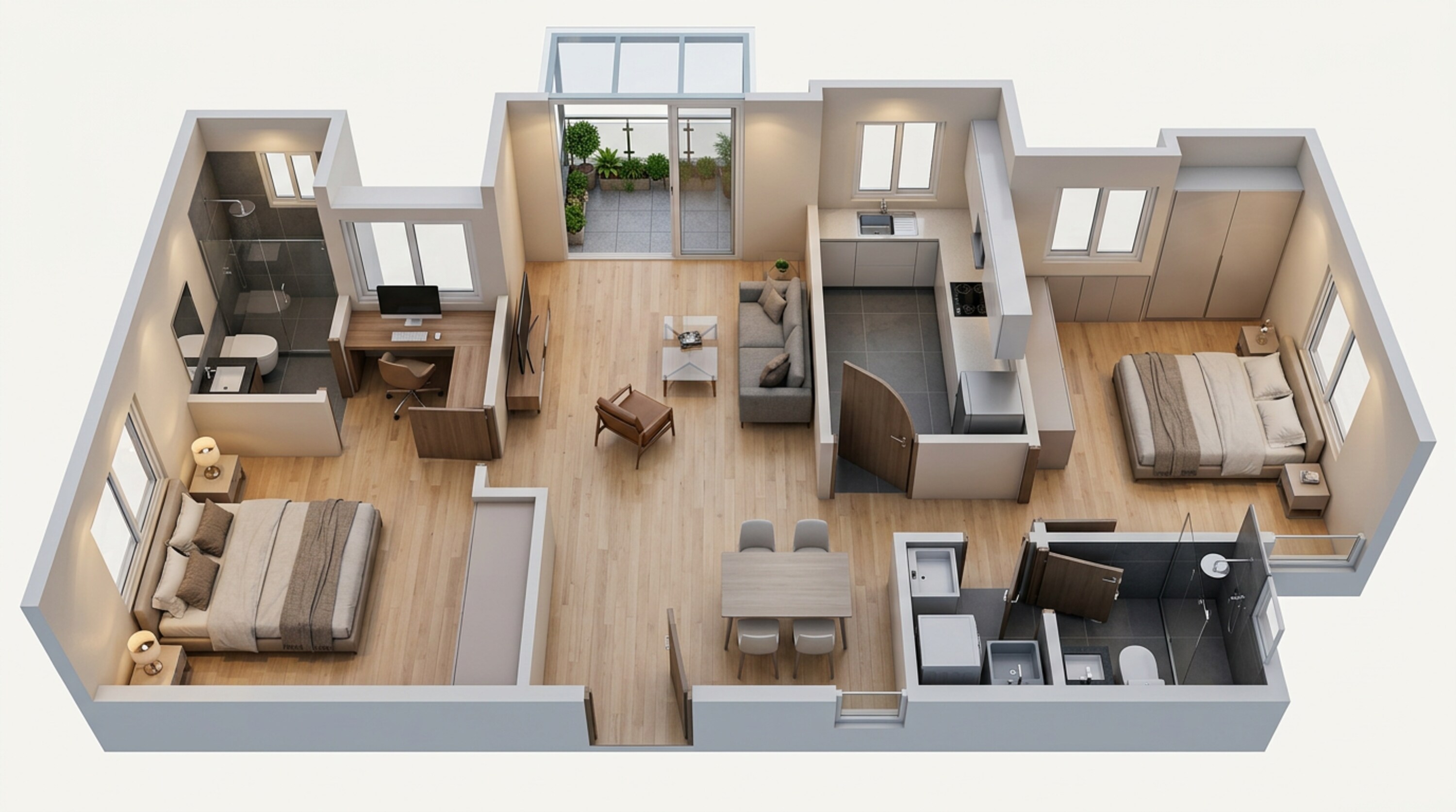 Floor plan of 2 BHK Apartment - 586 sq. ft. in Mahindra Lifespaces Happinest Kalyan 2, Thane