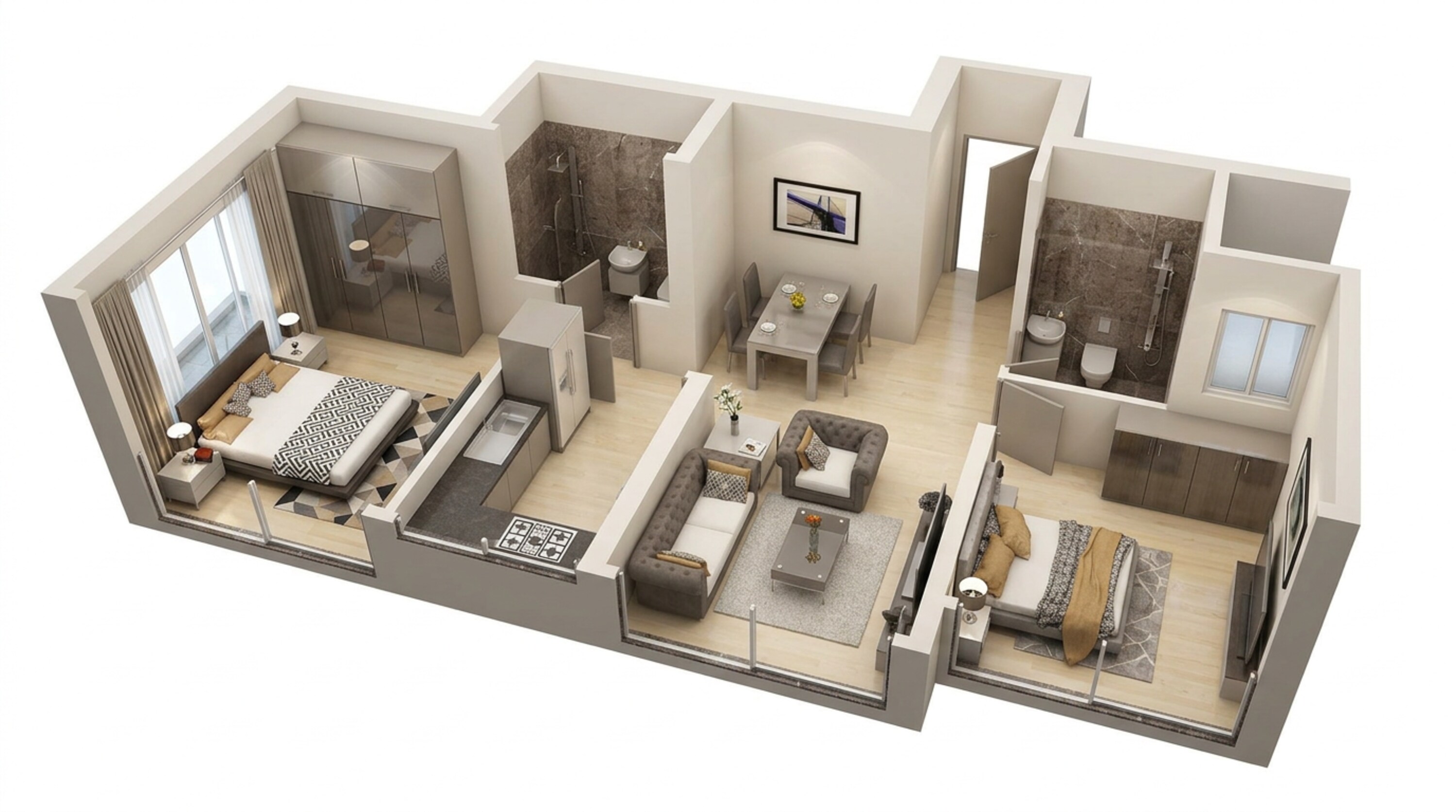 Floor plan of 2 BHK 666 Sq. Ft. Apartment in Dosti Eastern Bay, Mumbai
