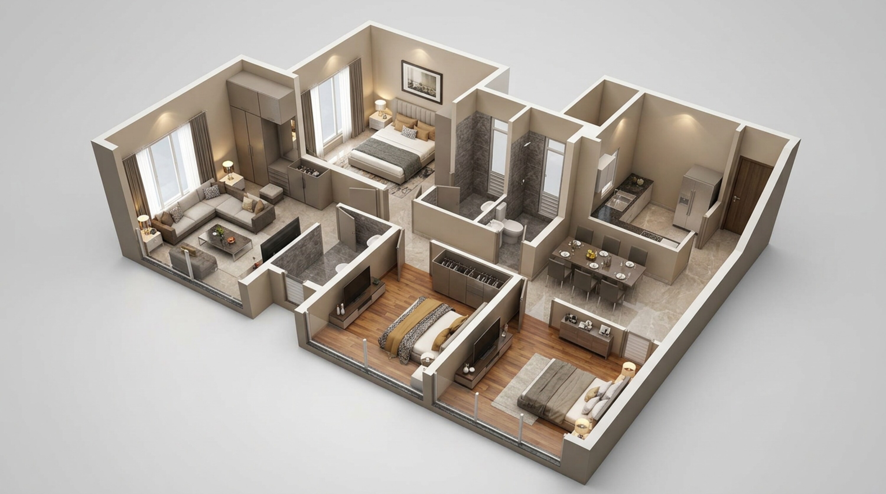 Floor plan of 3 BHK 965 Sq. Ft. Apartment in Dosti Eastern Bay, Mumbai
