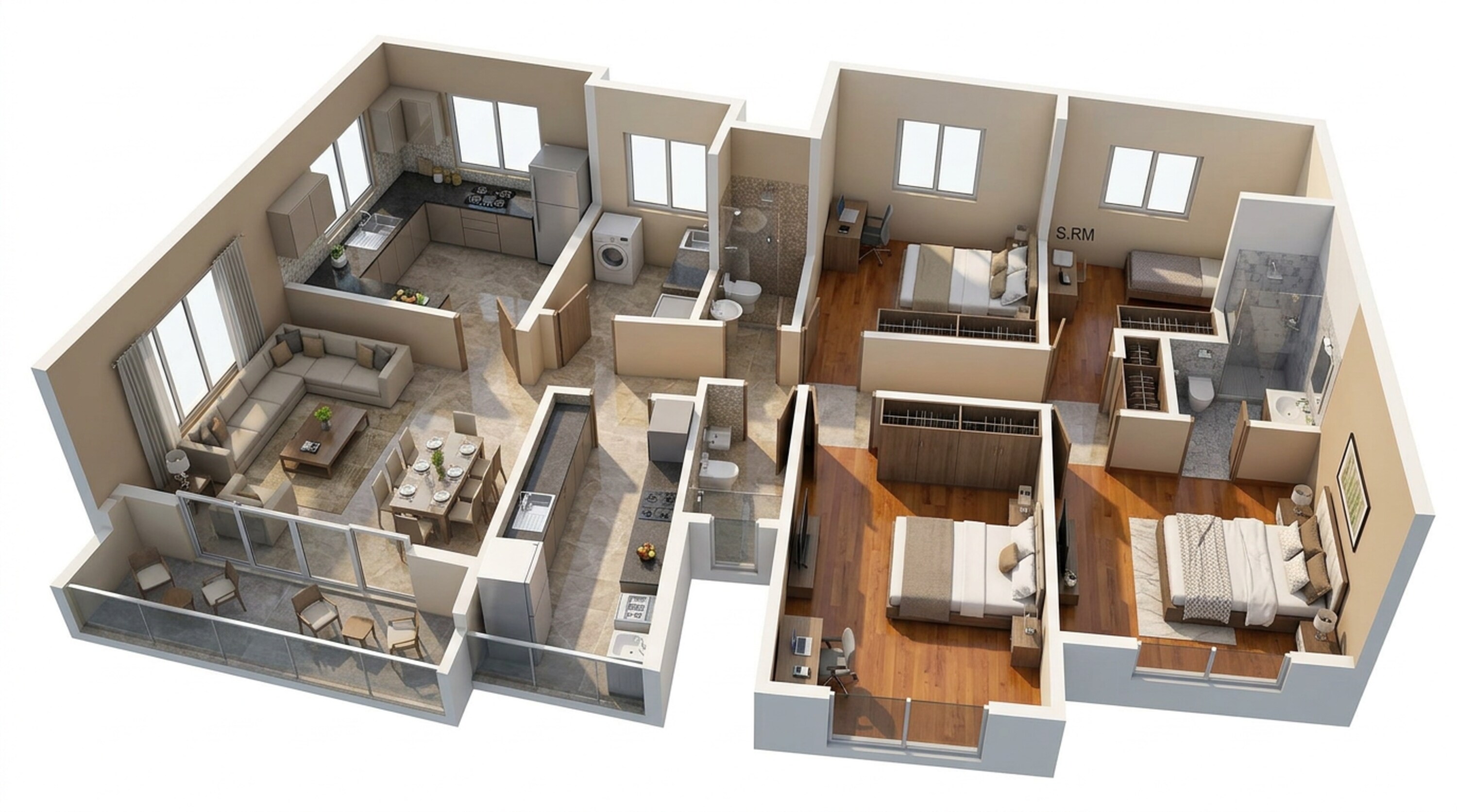 Floor plan of 3 BHK 1191 Sq. Ft. Apartment in Dosti Eastern Bay, Mumbai