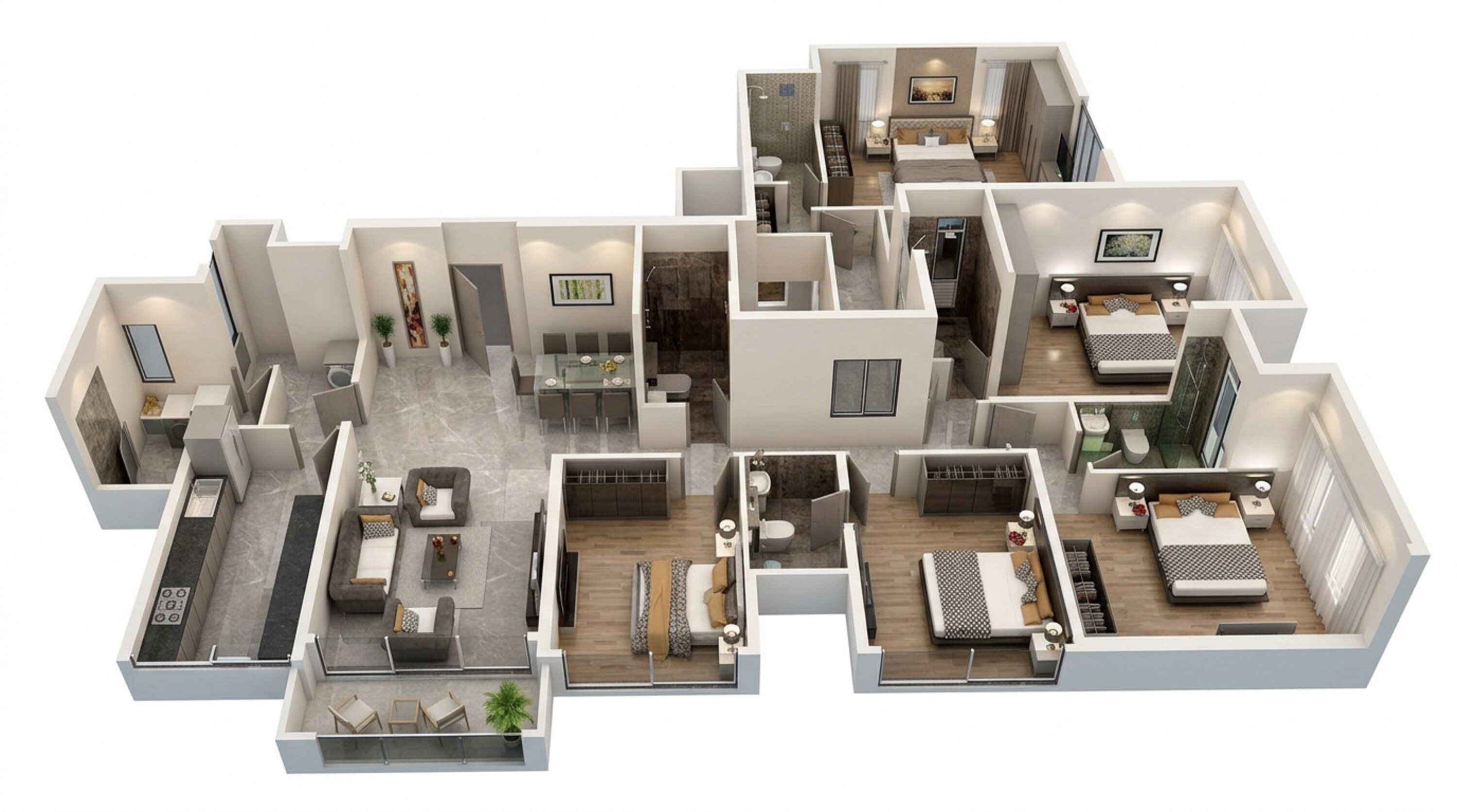 Floor plan of 4 BHK 1577 Sq. Ft. Apartment in Dosti Eastern Bay, Mumbai