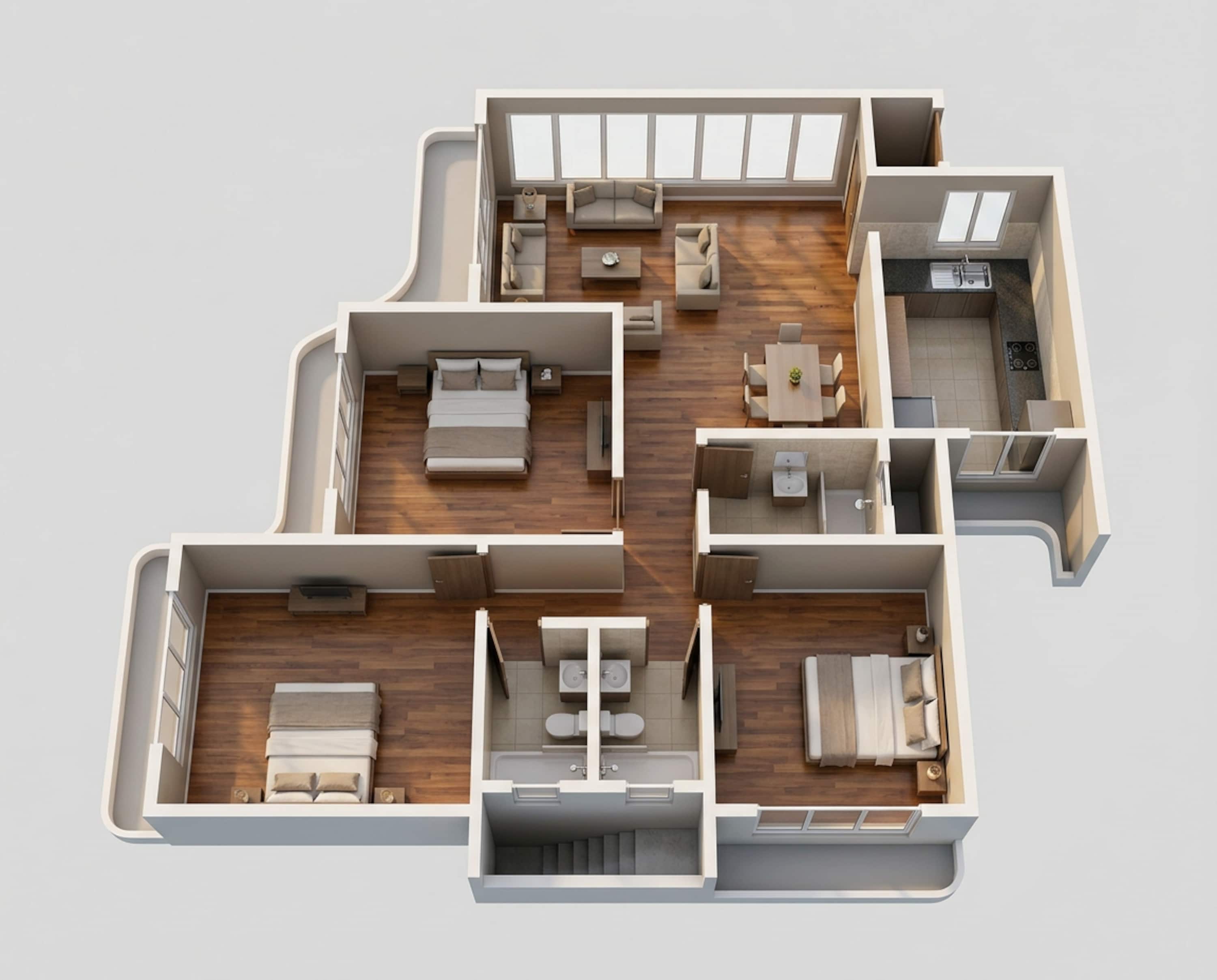 Floor plan of 3 BHK 950 Sq. Ft. Apartment in Mayfair Mira Pride, Thane