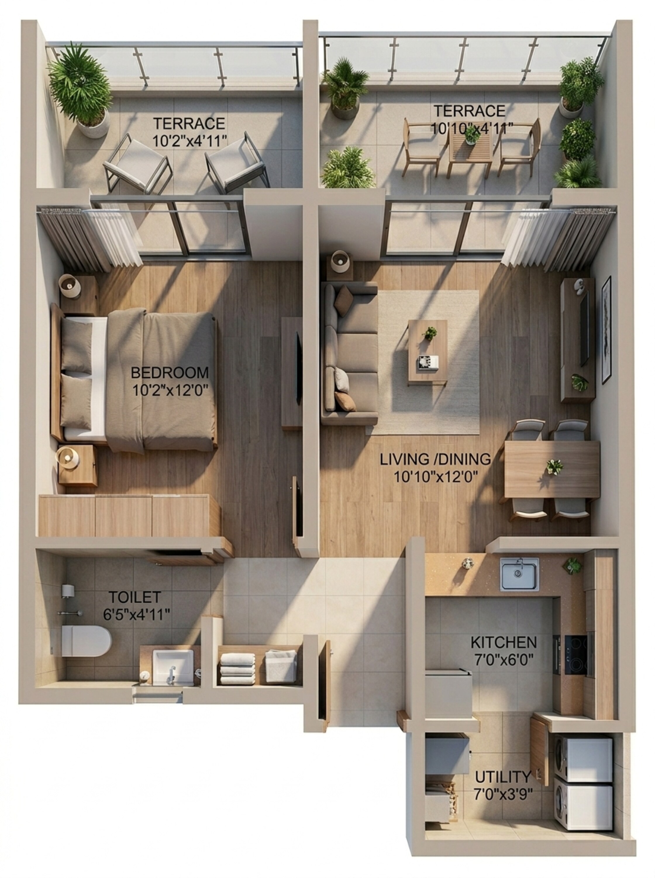 Floor plan of 1 BHK 393 Sq. Ft. Apartment in Rohan Abhilasha, Pune