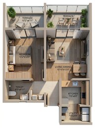 Floor plan of 1 BHK 393 Sq. Ft. Apartment in Rohan Abhilasha, Pune