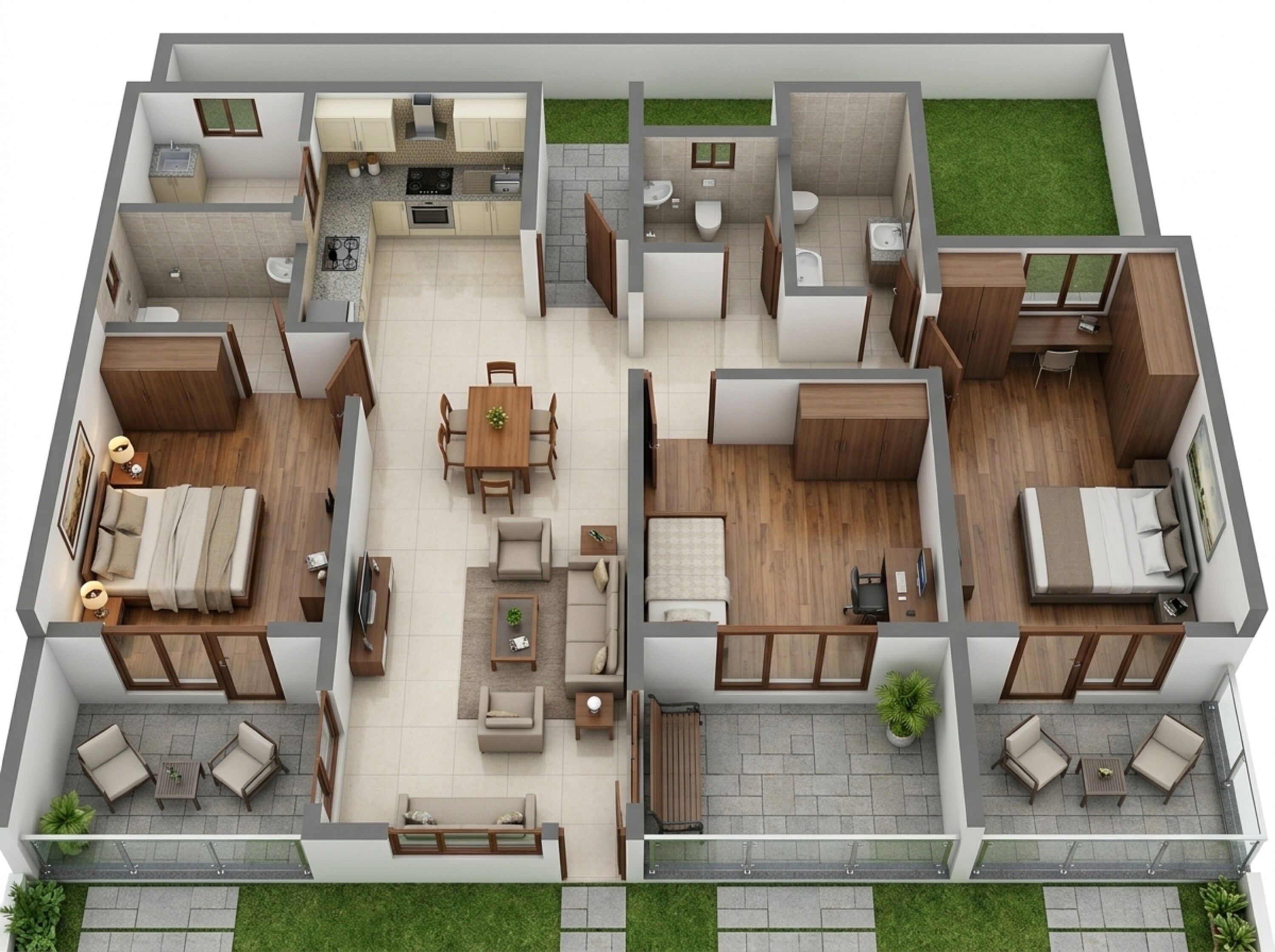 Floor plan of 3 BHK 1086 Sq. Ft. Apartment in Rohan Abhilasha, Pune