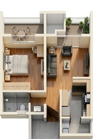 Floor plan of 1 BHK 407 Sq. Ft. Apartment in Rohan Abhilasha, Pune