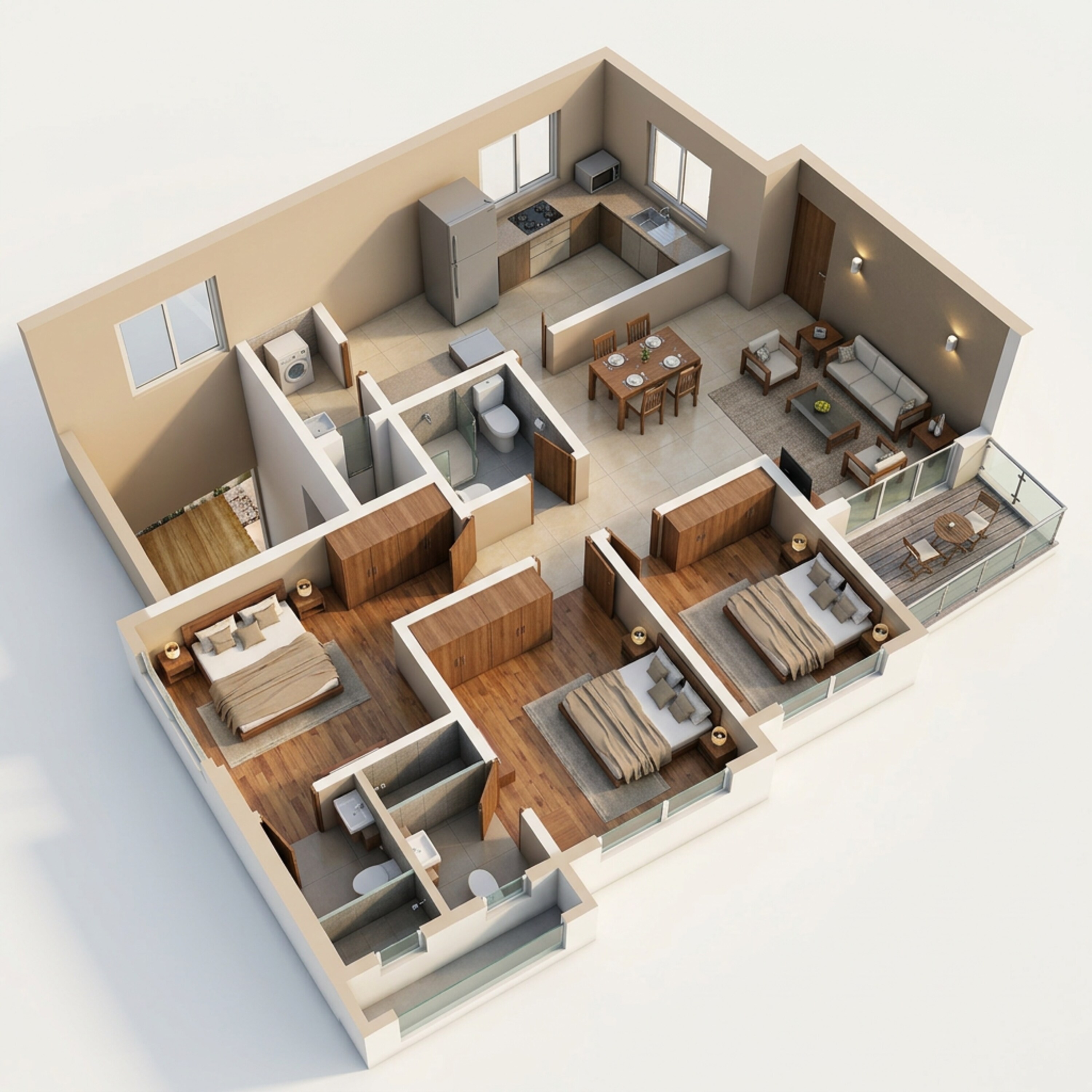 Floor plan of 3 BHK 1008 Sq. Ft. Apartment in Runwal Bliss, Mumbai