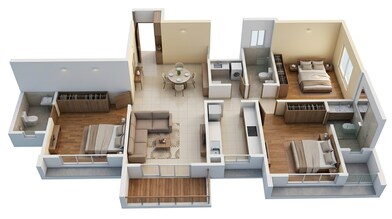 Floor plan of 3 BHK 985 Sq. Ft. Apartment in Runwal Forests, Mumbai