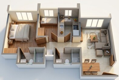 Floor plan of 2 BHK 616 Sq. Ft. Apartment in Runwal Forests, Mumbai