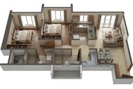 Floor plan of 2 BHK 666 Sq. Ft. Apartment in Runwal Forests, Mumbai