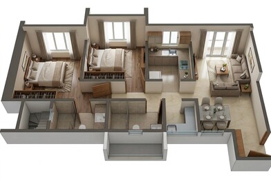 Floor plan of 2 BHK 666 Sq. Ft. Apartment in Runwal Forests, Mumbai