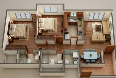 Floor plan of 2 BHK 732 Sq. Ft. Apartment in Runwal Forests, Mumbai
