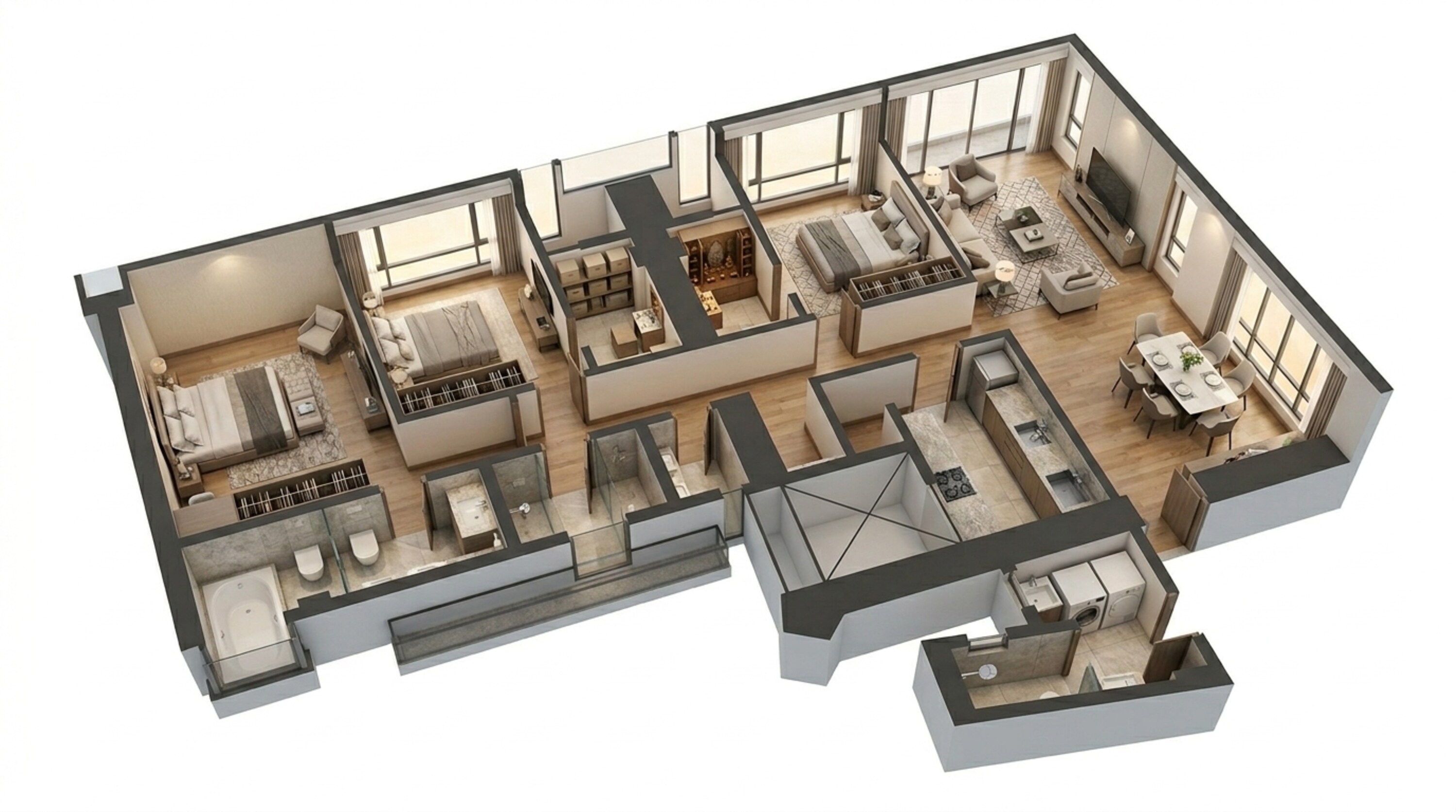Floor plan of 3 BHK 1092 Sq. Ft. Apartment in Lodha The Park Side, Mumbai