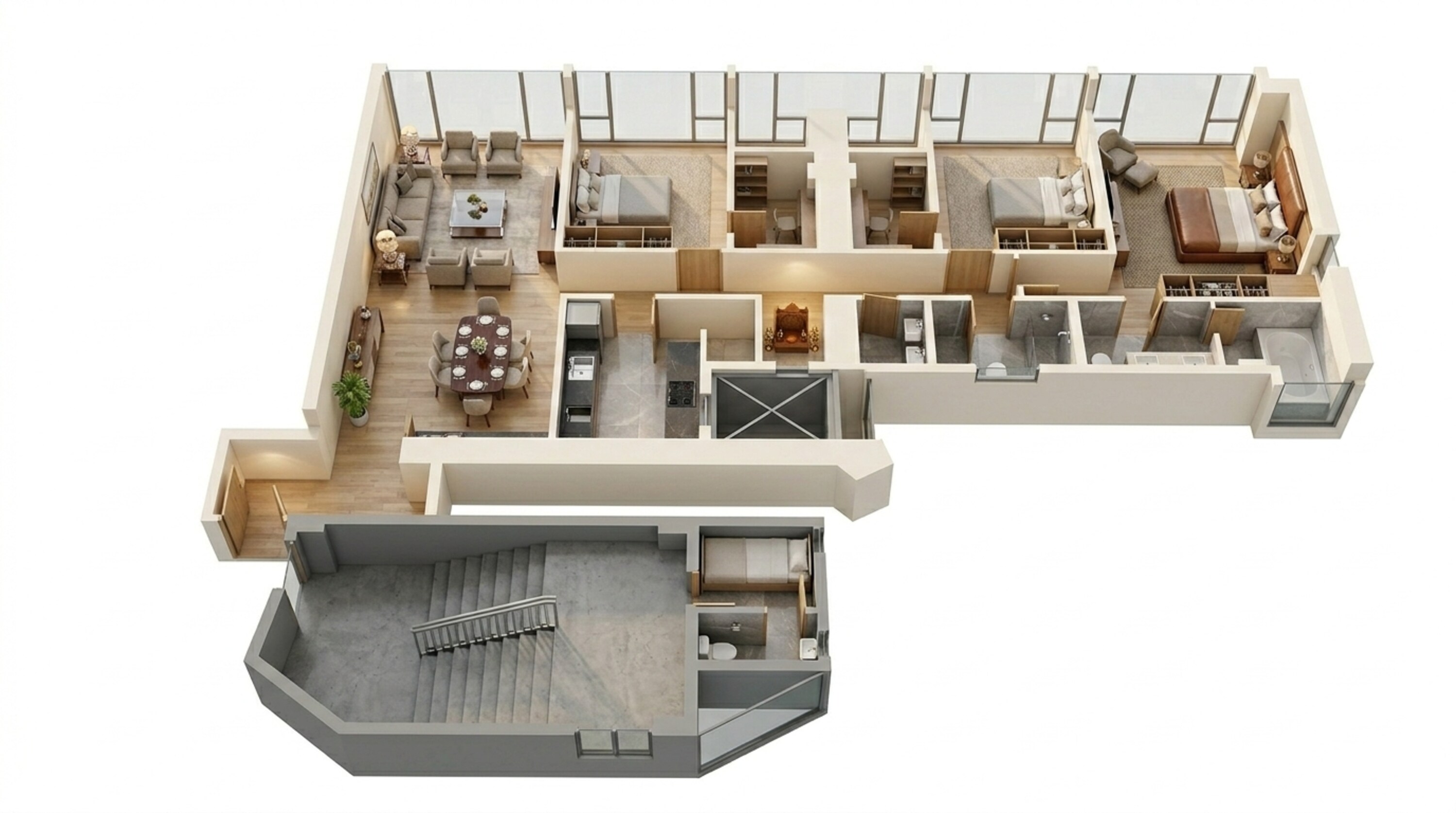 Floor plan of 3 BHK 1348 Sq. Ft. Apartment in Lodha The Park Side, Mumbai