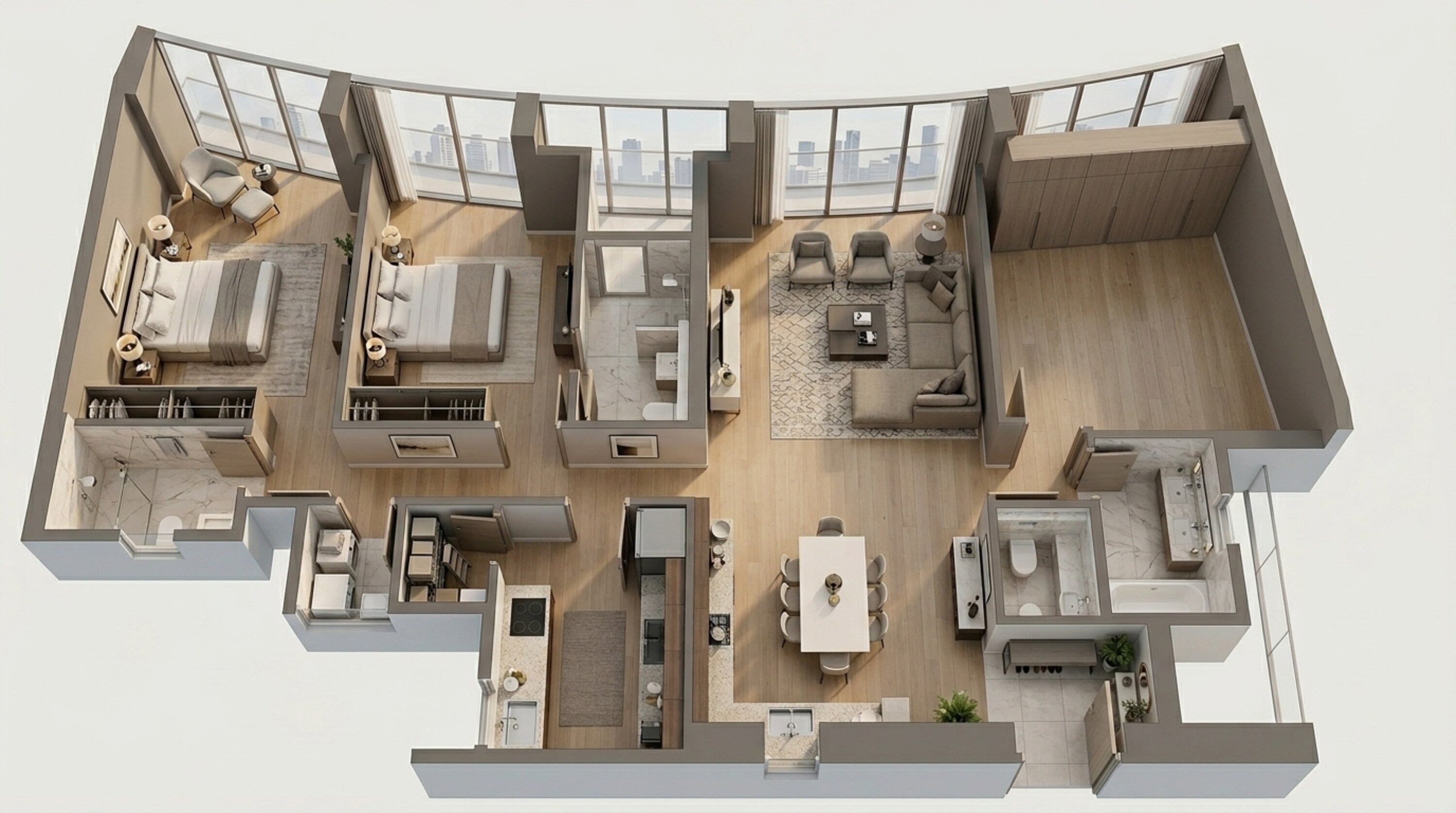 Floor plan of 3 BHK 1111 Sq. Ft. Apartment in Lodha The Park Codename August Moon, Mumbai