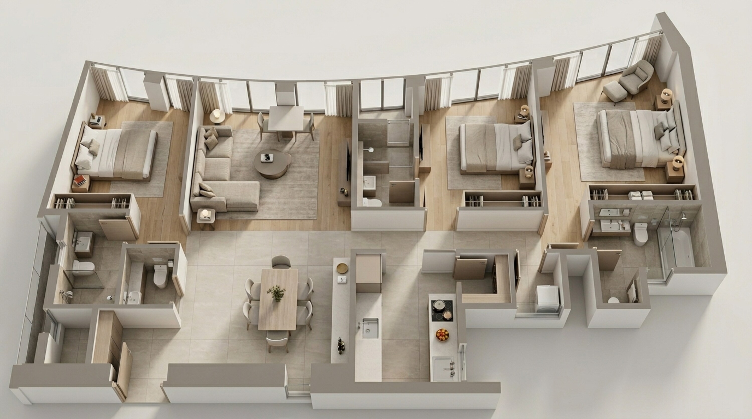 Floor plan of 3 BHK 1244 Sq. Ft. Apartment in Lodha The Park Codename August Moon, Mumbai