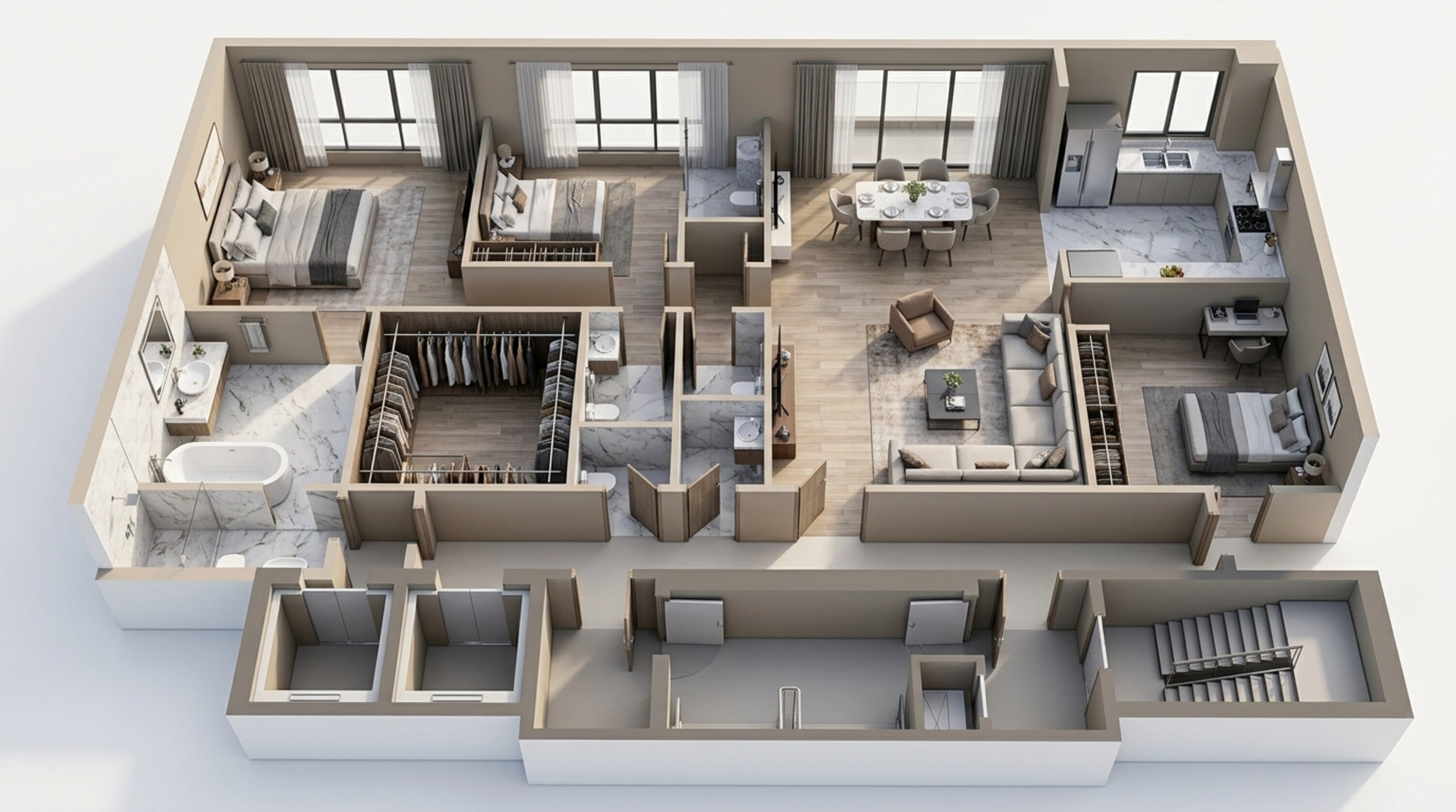 Floor plan of 3 BHK 1335 Sq. Ft. Apartment in Rustomjee Crown Phase 2, Mumbai