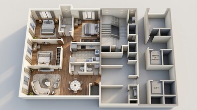 Floor plan of 3 BHK 1343 Sq. Ft. Apartment in Rustomjee Crown Phase 2, Mumbai