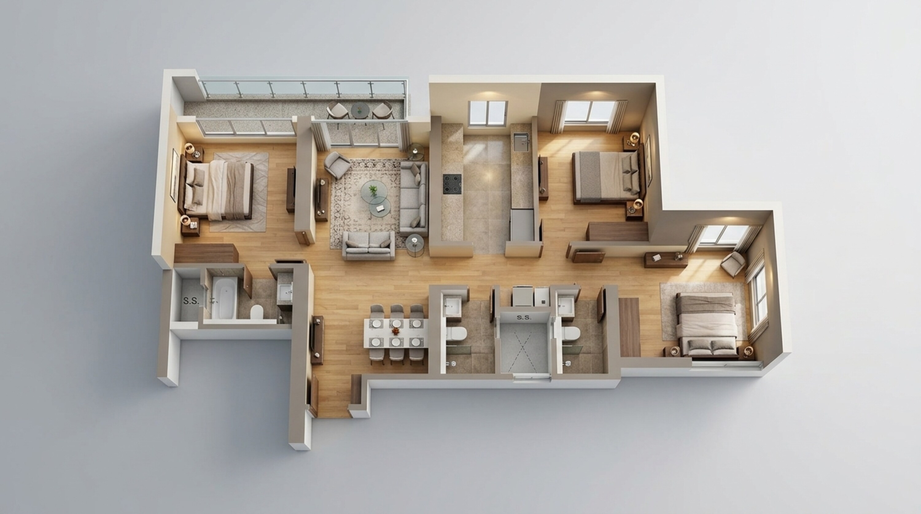 Floor plan of 3 BHK 1014 Sq. Ft. Apartment in L And T Rejuve 360, Mumbai